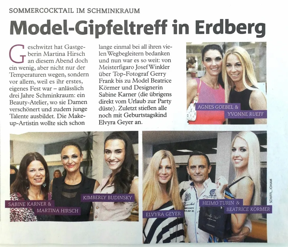 Zeitungsartikel „Model-Gipfeltreff in Erdberg“ über ein Event im Schminkraum